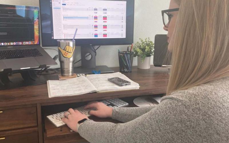 Amber Maceyra, a director of content development for DoctorLogic, tackles a task list from her home office on Tuesday. MONIQUE BRAND | DISPATCH RECORD