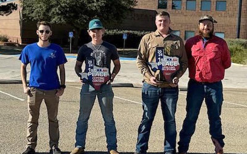 COURTESY PHOTO LHS welding instructor Jonathan Ellison, at left, is shown with students James Clarkston and Connor Alexander who won their categories at the TSTC Sweetwater Regionals competition, accompanied by welding instructor Stephen Byrd, at right.