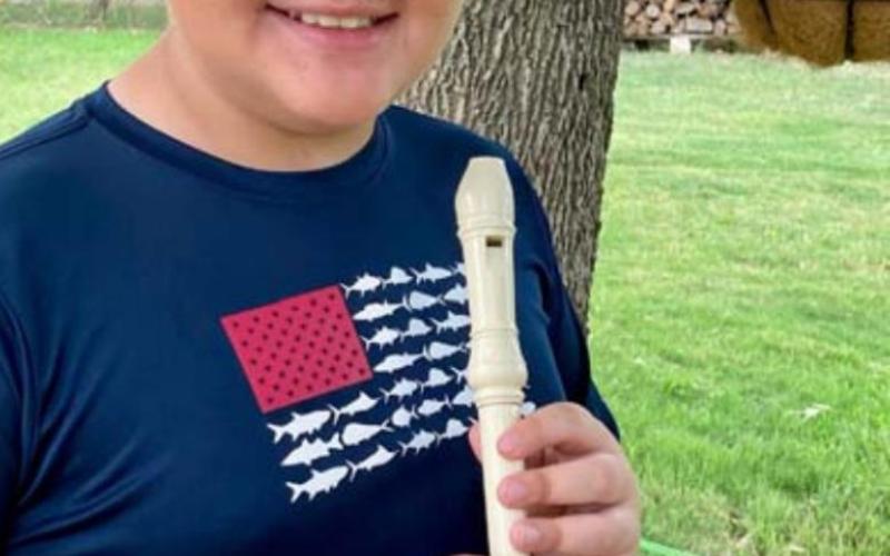 Taylor Creek Elementary student Michael Morrison became the first to complete a “black belt” in the Recorder Karate program. COURTESY PHOTO