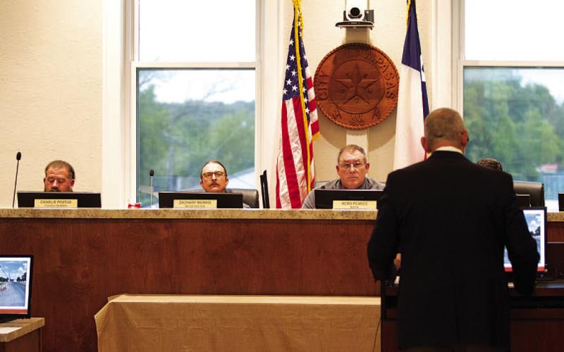 City Manager Finley deGraffenried makes his presentation on the budget to Lampasas City Council members. “We are in a good place,” he said, while acknowledging that the next step will be getting input from the council about the proposed expenditures for 2024-2025. HUNTER KING | DISPATCH RECORD