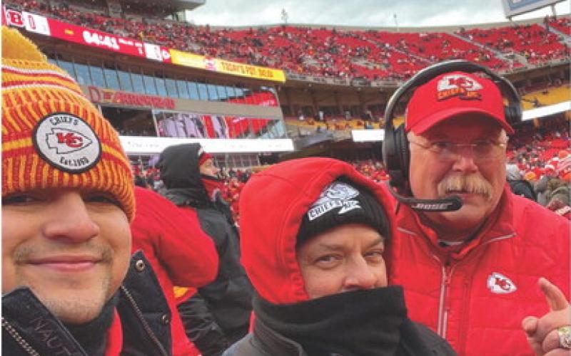 Erick Mitchell and his father were able to chat with Chiefs head coach Andy Reid before kickoff Sunday. Just kidding! This Chiefs fan is a perfect look-alike for the affable Reid. COURTESY PHOTO