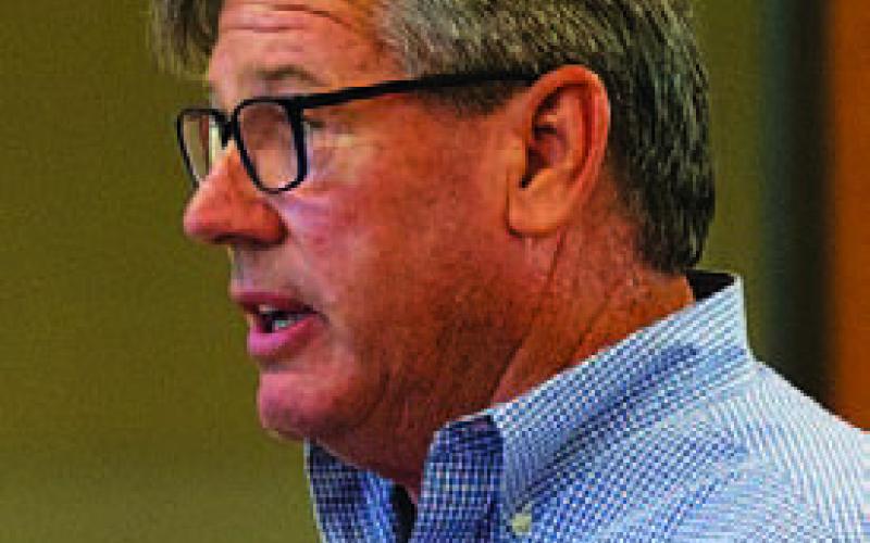 Developer Mike Irvin spoke to the Lampasas City Council last week during a town hall session to voice his opposition to an Ajinomoto Foods wastewater project planned in the downtown area. HUNTER KING | DISPATCH RECORD