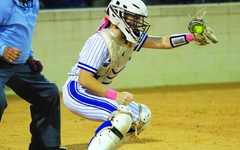 Jenni Posten has been a consistent player behind the plate for the Lady Badgers this season. HUNTER KING | DISPATCH RECORD