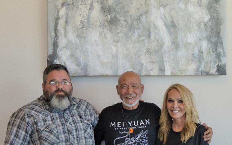 Business owners Aaron Sanders, left, and Sandy Irvin have teamed up with Wong to find a new brick-and-mortar location for the Mei Yuan restaurant. Wong is appreciative of them and the Lampasas community for their support of his business venture. erick Mitchell | dispatch record