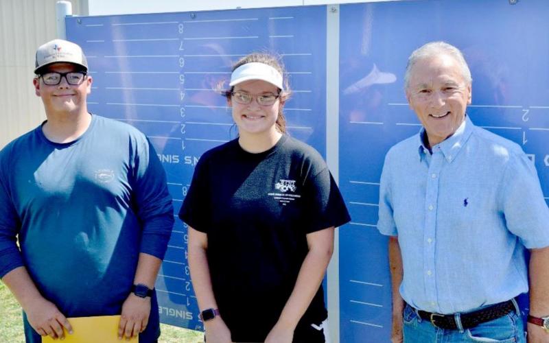 Rory Magill, left, and Kelsea Moyer, center, are shown with 1963 LHS grad Phillip King, who awarded the two seniors with a $500 scholarship apiece. The Phillip King Tennis Scholarship has been awarded annually since 2014 to one Badger and one Lady Badger based on their performance on the court and in acadmics, their “coachability,” leadership, dedication and other factors. KENNETH PEISER | COURTESY PHOTO