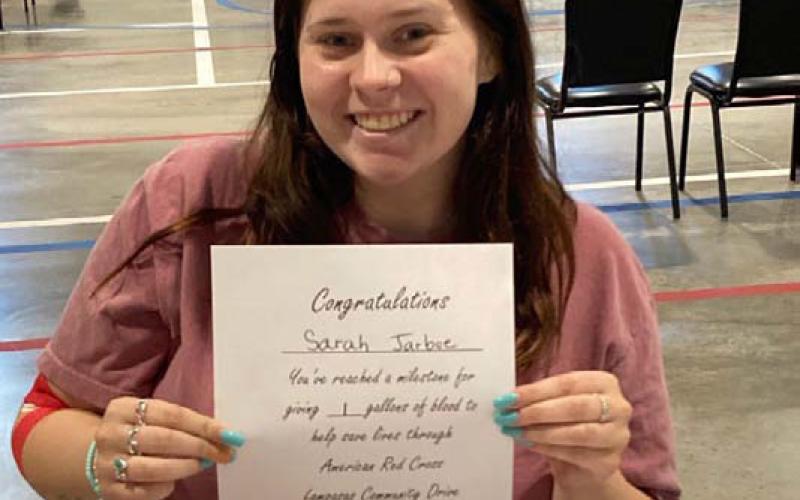 Sarah Jarboe has donated one gallon of blood thus far. COURTESY PHOTO