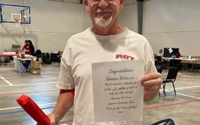 Vander Hallmark has reached the two-gallon donation mark. COURTESY PHOTO