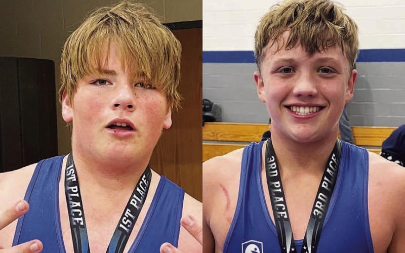 Jayce West, left, won his weight class in Georgetown last weekend, and Carter Kuhn finished third. COURTESY PHOTOS