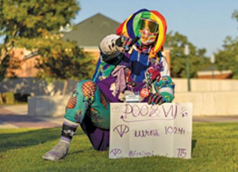 Ace Brooks in his Purple Poo attire before he was unmasked last month. COURTESY PHOTO