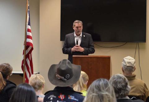 State Rep. David Spiller addresses the audience Tuesday to provide an overview of key issues expected to be addressed in Austin this legislative session. ERICK MITCHELL | DISPATCH RECORD