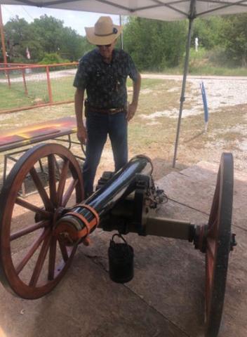 SCV member Ross J. Cox Sr. examines a half-scale cannon near Brownwood. The Saltworks Camp No. 2353 plans to acquire a full-scale model later this year. MICHAEL OLIVER | COURTESY PHOTO