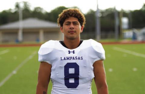 Name: Elias Ayala Class: Senior Sport: Football, Powerlifting and Wrestling Favorite Teacher or Coach: Coach Evans Favorite Place in Lampasas: The gym One Person You Look Up To: My brother and God Main Goal This Season: Be a team player