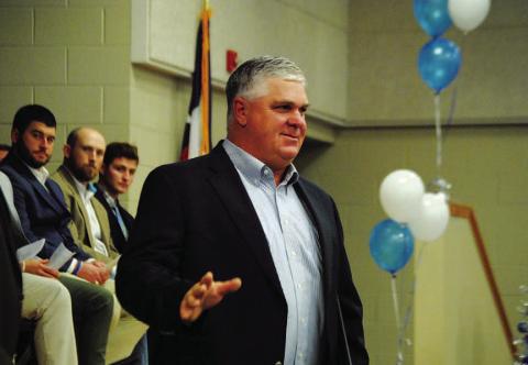Pepper Procter speaks to the audience after his induction into the hall of fame. HUNTER KING | DISPATCH RECORD