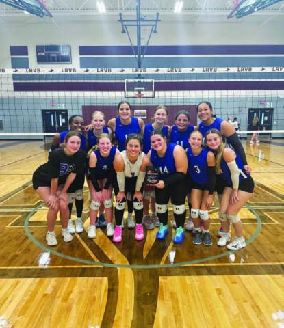 COURTESY PHOTO Lady Badger volleyball shows off the team’s plaque earned at the Killeen tournament over the weekend.