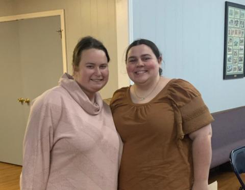 Holly Hines gave a presentation on how to use the app GroupMe, which will allow the club to have an easy-to-use group chat. Laura Beth Henniger joined in the festivities. COURTESY PHOTO