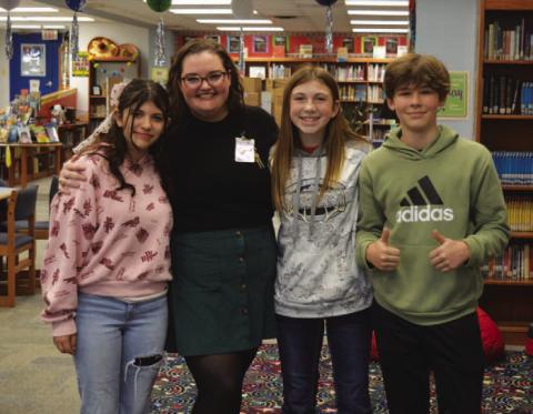 The Lampasas Middle School theatre director Kelli Cox stands between LMS students, left to right, Zoey Rivas, Holley Wakeman, and Grady Groves. ERICK MITCHELL | DISPATCH RECORD