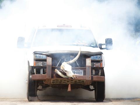 Smoke clouds around a truck during the burnout event of a previous year’s Sulphur Creek Car Cruise. file photo
