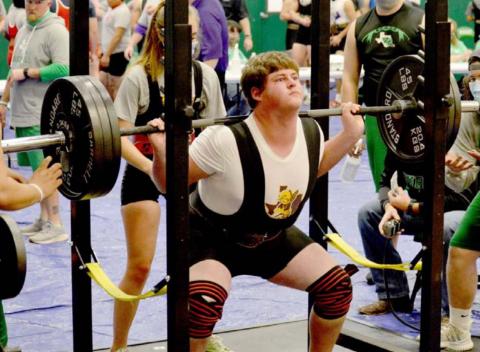 Lometa Hornet Copeland Brister placed fourth, competing as the only 1A boy in the Burnet powerlifting meet last week. JEFF LOWE | DISPATCH RECORD