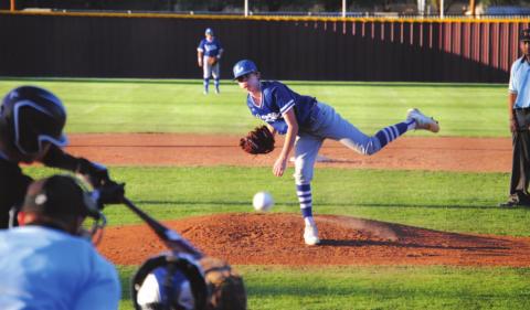 Jonas Andersen finishes on a pitch during the early innings of his start in Brownwood on Tuesday. HUNTER KING | DISPATCH RECORD
