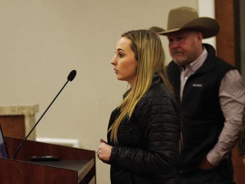 Alexis Thompson, representing the Lampasas County Rodeo Association, stresses the importance of having an agreement in place so planning for the annual Riata Roundup can proceed. HUNTER KING | DISPATCH RECORD