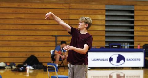 Nolan Lecker works on his free throws during the boys’ basketball camp. HUNTER KING | DISPATCH RECORD