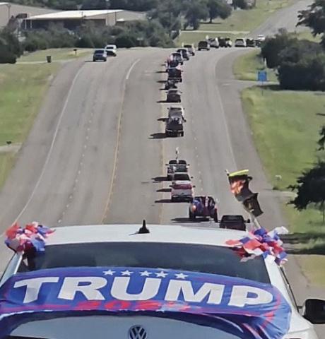 Texas First Conservative Alliance organized a “Trump Train” event for Sept. 21. Participants started in Lampasas, then headed east on U.S. Highway 190 toward Kempner and Copperas Cove. Organizers said 57 vehicles started in Lampasas, plus a few joined along the way. TFCA member Kim Garner thanked Britta Stevens for coordinating the event and encouraged residents to exercise their right to vote in November. coutesy photo