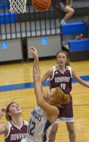 Juliana Dwamena (12) led the Lady Badgers Tuesday with a career-high 30 points in a district win over the Lady Lions of Brownwood. JEFF LOWE | DISPATCH RECORD