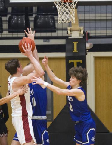 Nate Borchardt, right, defends against Argyle. 