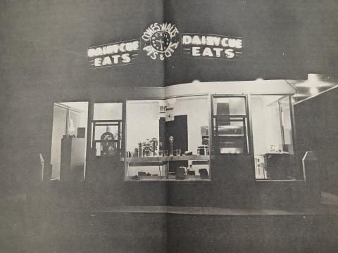 This nighttime photo of Storm’s Drive-In dates back to the 1960s when the eatery was named the Dairy Cue. Storm’s will celebrate its 75th anniversary in September. FILE PHOTO