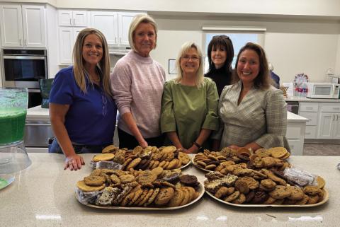 Project Committee members – from left to right, Danielle Shepard, Cathy Allen, Bernadine Wagner, Sherry Gillen-Milligan and Jo Ann San Miguel – arranged cookies on platters for delivery to first responders. SHANNA SIBBERSON | COURTESY PHOTO