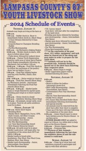 The Lampasas County Youth Livestock Show begins Thursday, offering three full days of animal exhibits and awards, plus the Ag Mechanics Show, Food Fair and Buyers Appreciation Dinner before the premium sale closes out the events. The action takes place at the Lampasas County Youth Livestock Center, 283 North U.S. Highway 183/190 in Lampasas. TRISH GRIFFITH | DISPATCH RECORD GRAPHIC
