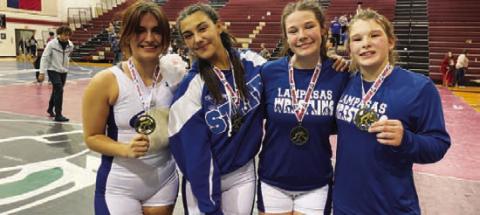 COURTESY PHOTO | DONOVAN KLECKNER Kaitlynn Jones, left, Charlie Freese, Jordan Winfree and Taylor Martell pose with their medals.