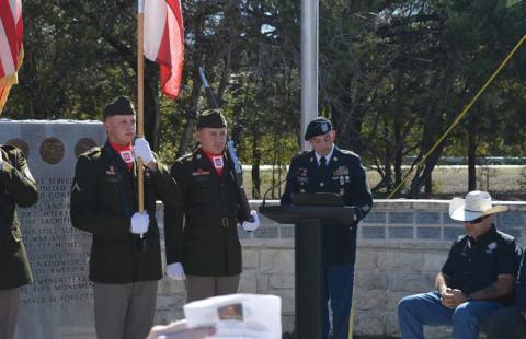 1st Sgt. Daniel Escobedo provides the keynote address during Monday’s Veterans Day ceremony in Kempner. erick mitchell | dispatch record