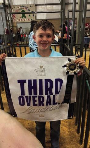 Reed Hooten exhibited the Third Overall Landrace gilt at the Texas Elite Show in Kerrville. Hooten is a member of the Lampasas FFA. COURTESY PHOTO