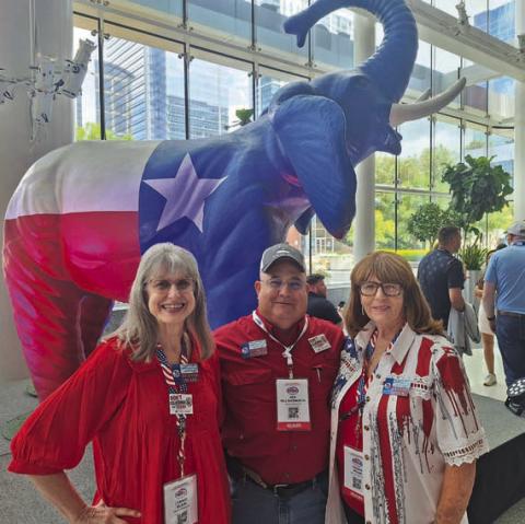 Several officers of the Texas First Conservative Alliance group served as Lampasas County voting delegates at the Republican Party convention. They are, from left, Luanne Blair, president of TFCA; Ken Killingsworth, TFCA vice president; and Dianne Mouw, TFCA treasurer. COURTESY PHOTO