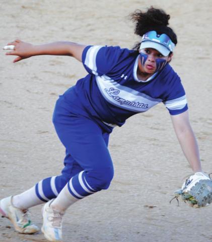 Alycia Cantu races to the first base bag during the bi-district round of the playoffs in her senior year. FILE PHOTO