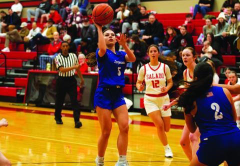 Chloe Thorp shoots a floater for two of her 11 points against Salado on Tuesday. HUNTER KING | DISPATCH RECORD