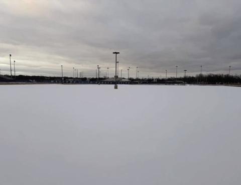 This view from the front of Grace Fellowship looking toward the Lampasas High School oncampus stadium shows a snow-filled parking lot on Sunday. DAVID STONE | COURTESY PHOTO