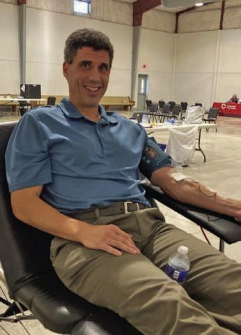 School Superintendent Dr. Chane Rascoe was one of the many Lampasas donors who participated in the Nov. 14-15 blood drive, held at First Street Church of Christ’s new Family Life Center. WANDA LANG | COURTESY PHOTO