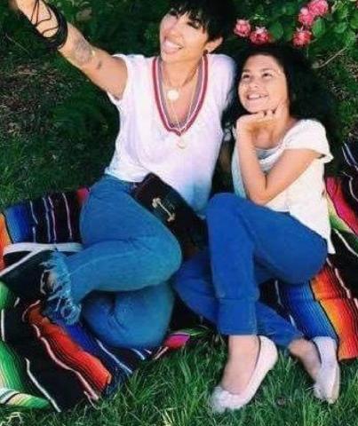 Actress Jackie Cruz, left, and Adilynn Menendez pose for selfies that Cruz later posted to Instagram. Cruz portrays the character Toaster in the film “All the World Is Sleeping.” COURTESY PHOTO