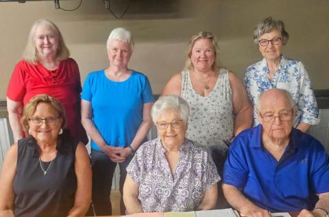 Officers installed to serve from 2025-2027 are, seated from left to right, Jani Edwards, second vice president; Sandy Brister, Children’s Book Project chair; and Bill Brister, LCRTA president; back row, Julia Phillips, first vice president and immediate past-president; Janet Machen, secretary; Juli Chaney, treasurer; and Charlene Ruzicka, corresponding secretary. COURTESY PHOTO