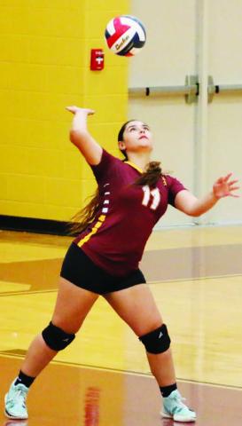 Jasmine Gama serves the ball during the Lady Hornets’ victory last Saturday. MASON HINES | DISPATCH RECORD