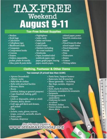 Sales tax holiday set for Aug. 9-11