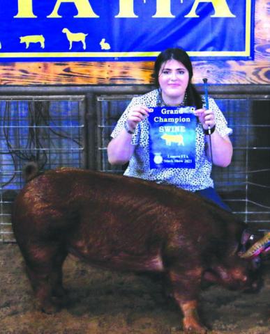 Colbi Sanguinet exhibited the grand champion swine at this yera’s Lometa FFA Stock Show. She also took home the senior showmanship award. MASON HINES | DISPATCH RECORD
