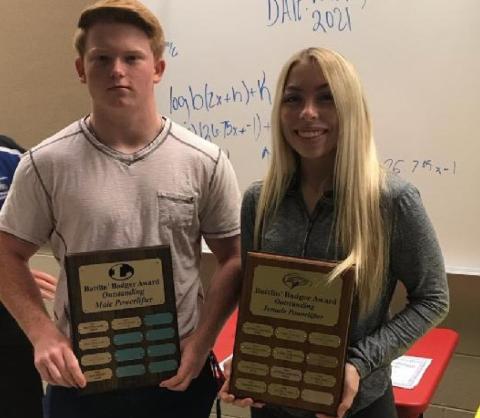 Regional champions Westen Reid and Alyssa Ayers were named Battlin’ Badgers for powerlifting. COURTESY PHOTO