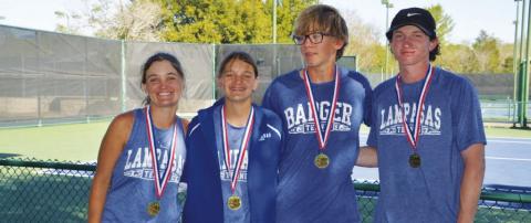 Caroline White, left, Madelynn White, Jack Allison and Elijah Copeland wear their gold medals after the Midway tournament. COURTESY PHOTO | KENNETH PEISER