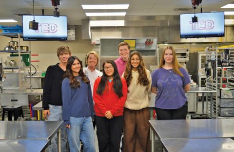 Pictured are the six Lampasas High School students advancing to the FCCLA state competition. Back row, from left: Levi Oliver, LHS culinary teacher Tracey Davis and Dean Hannibal. Front row, from left: Aylin Soto, Elizabeth Martinez, Rose Reed and Leora Lauthen. ERICK MITCHELL | DISPATCH RECORD