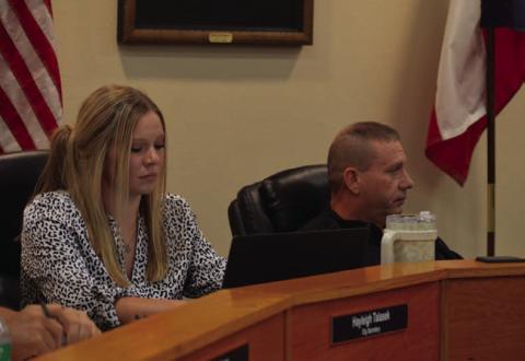City Secretary Hayleigh Talasek, shown sitting next to Mayor John Wilkerson, has tendered her resignation to Kempner officials, however she plans to provide training when a replacement is hired and will be available on a contract basis after January 2026 to assist the city if needed. ERICK MITCHELL | DISPATCH RECORD
