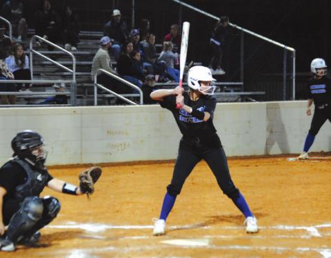 Kayli Six loads up to hit a pitch against Waco University during their scrimmage on Tuesday. HUNTER KING | DISPATCH RECORD