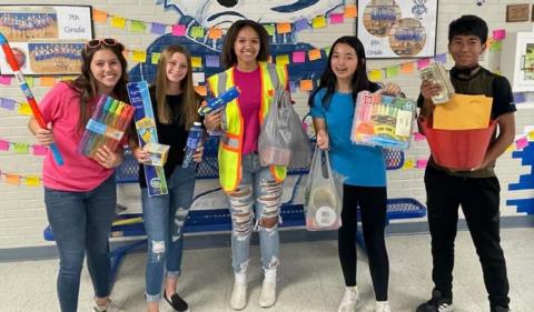 Lampasas Middle School National Junior Honor Society students collected toy donations and raised funds for children in the Lampasas CPS program. Pictured from left to right are Jacie Resa, Sagen Plouff, Laylah Bryant, Toby Brooks-Potter and Juan Rodriguez. courtesy photo
